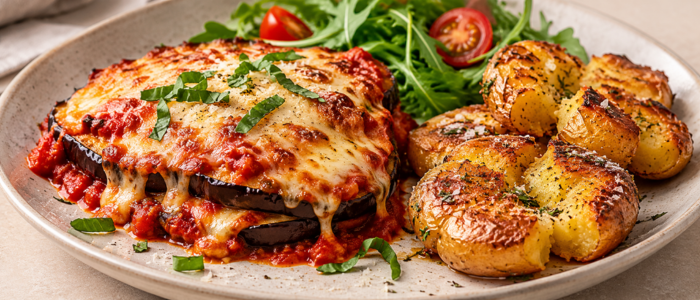 Eggplant Parmigiana + Crispy Smashed Potatoes